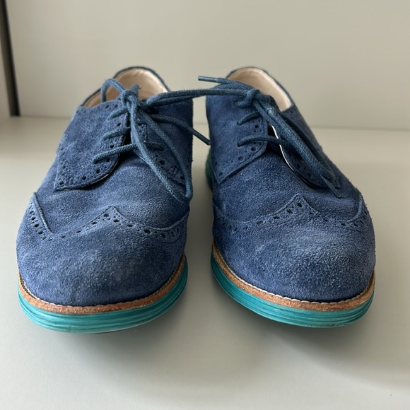 Cole Haan Lunargrand Loafers Blue Suede and Teal 9.5B - Picture 3 of 7